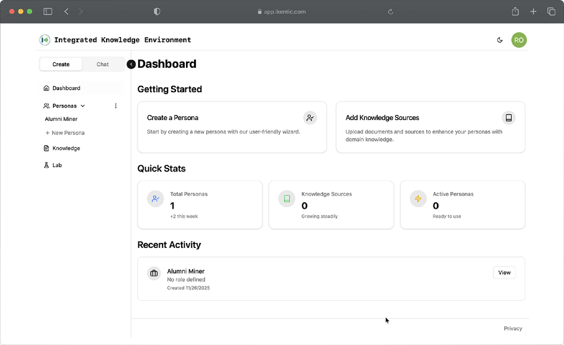 IKE workspace illustration showing a Persona with its knowledge collections and skills